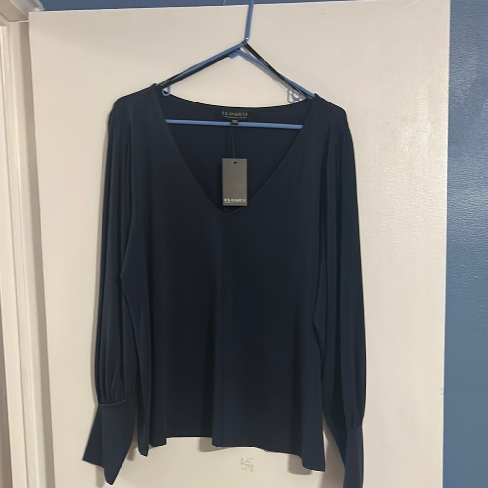 ELOQUII Women's Navy Blue V-Neck Top